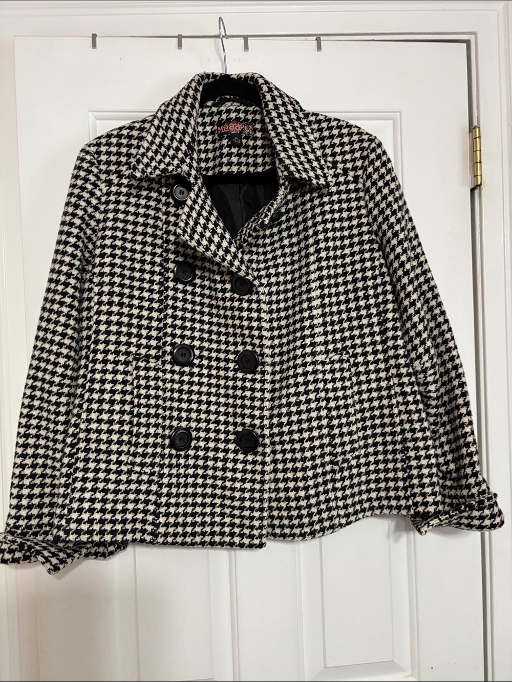 Mudd Black and White Houndstooth Double-Breasted Pea Coat
